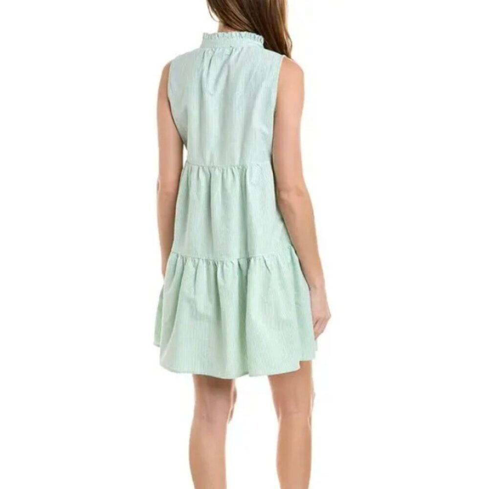 DUFFIELD LANE Green White Striped Annika Tiered Above the Knee Dress sz Medium - Picture 2 of 10